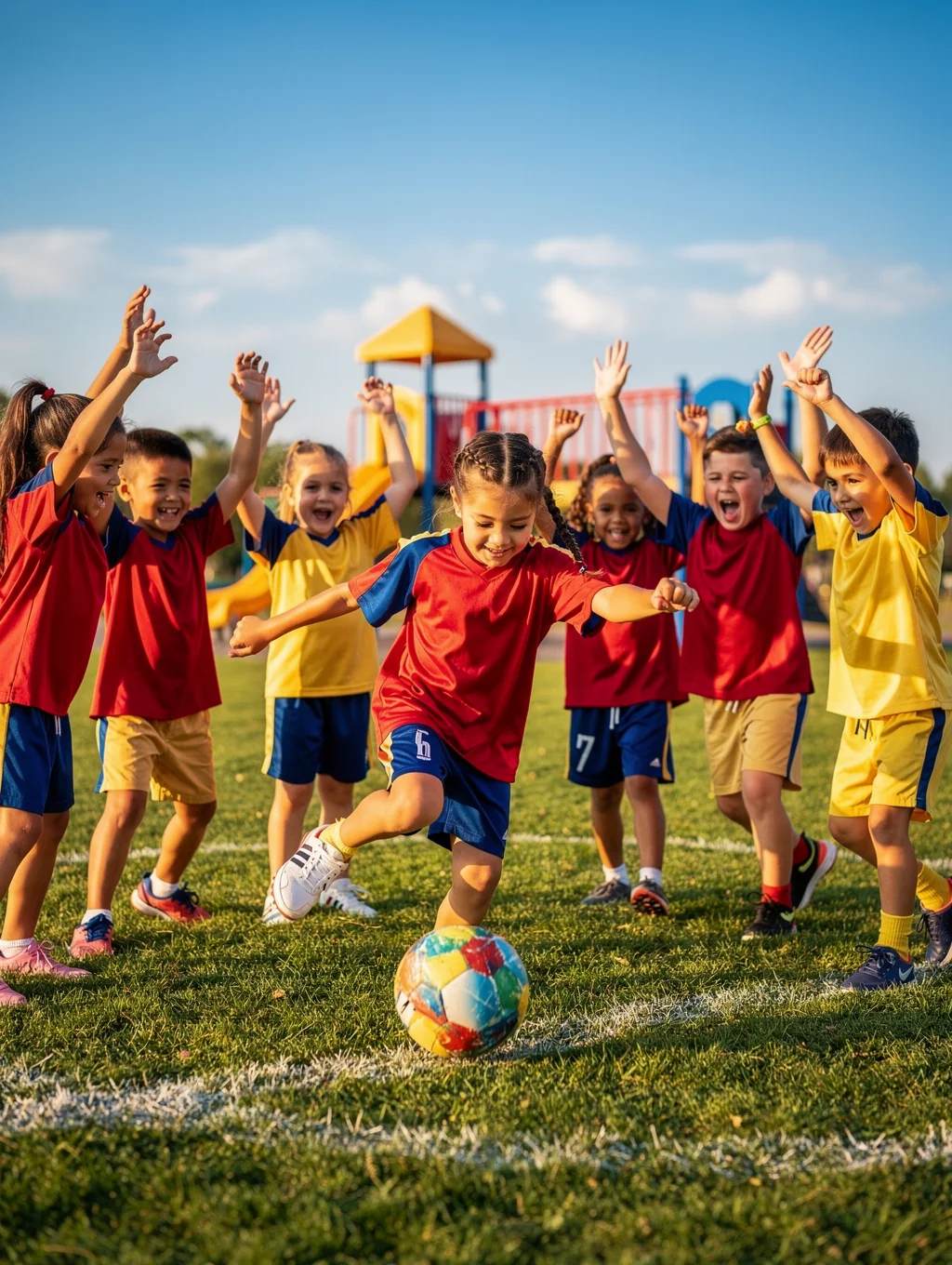 Children participating in a fun and active sports training session
